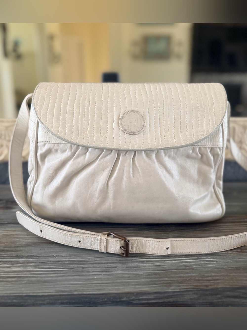 FENDI Chef FF Zucca Leather Ruched Textured Shoulder or Crossbody Bag w Dust-bag - Picture 10 of 16